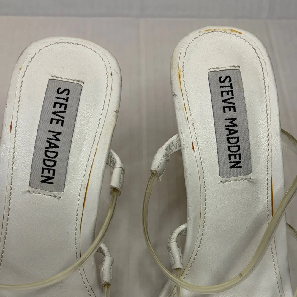 Steve Madden White Square-Toe Clear-Strap Wedges Size 6M